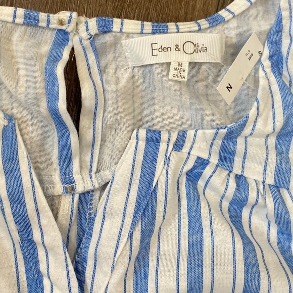 Eden & Olivia Blue & White Striped Sleeveless Button-Back Blouse - Size M NWT - Picture 3 of 6